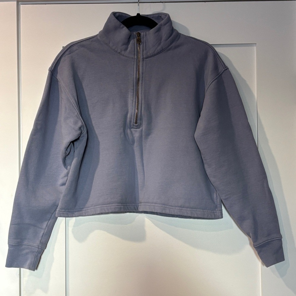Girlfriend Collective‎ Women's S Half-Zip Pullover Crop Sweatshirt periwinkle